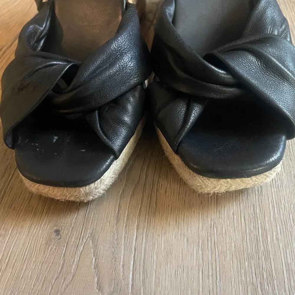 jutelia Women's Made in Spain Black Leather Espadrille Sandal Shoes 8